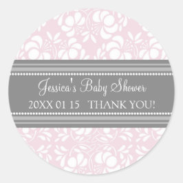 Graue Blush Damask Babydusche Pflegeaufkleber Runder Aufkleber