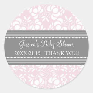 Graue Blush Damask Babydusche Pflegeaufkleber Runder Aufkleber