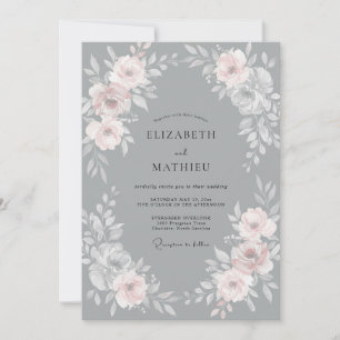 Graue Blush-Kranz-Hochzeit Einladung