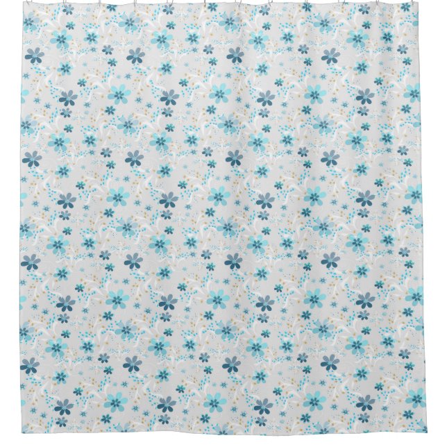 Graue Blüte , Retro , grau , blau , elegant Duschvorhang (Vorderseite)