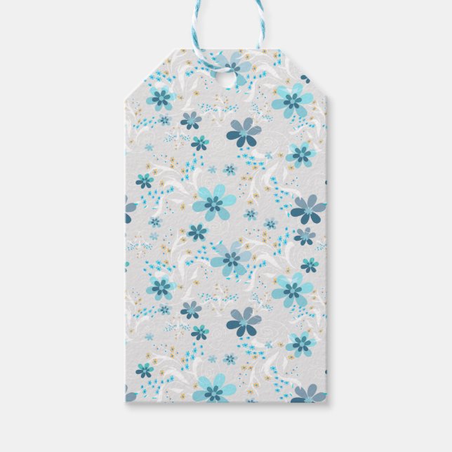 Graue Blüte , Retro , grau , blau Geschenkanhänger (Vorderseite)