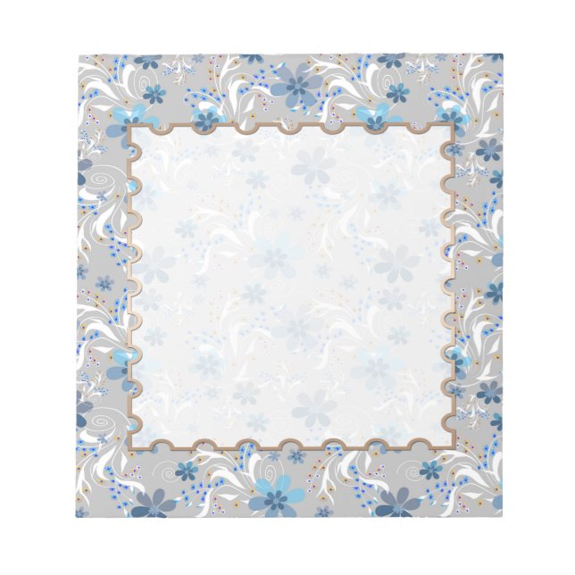 Graue Blüte , Retro , grau , blau Notizblock (Vorderseite)