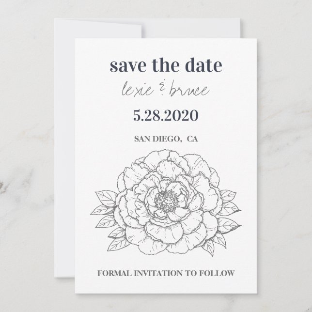 Graue Blütenkarte Save the Date (Vorderseite)