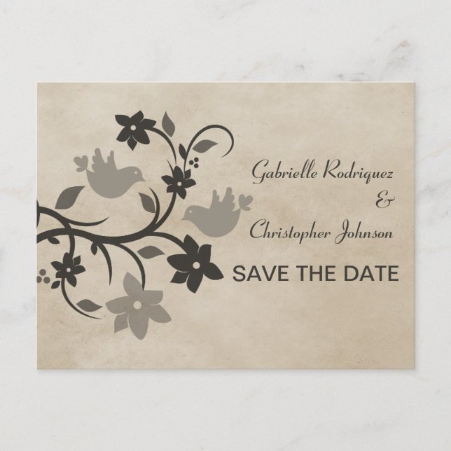 Graue Blütenlöffel Save the Date Postkarte (Vorderseite)