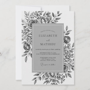 Graue Blütenromanze Hochzeit Einladung