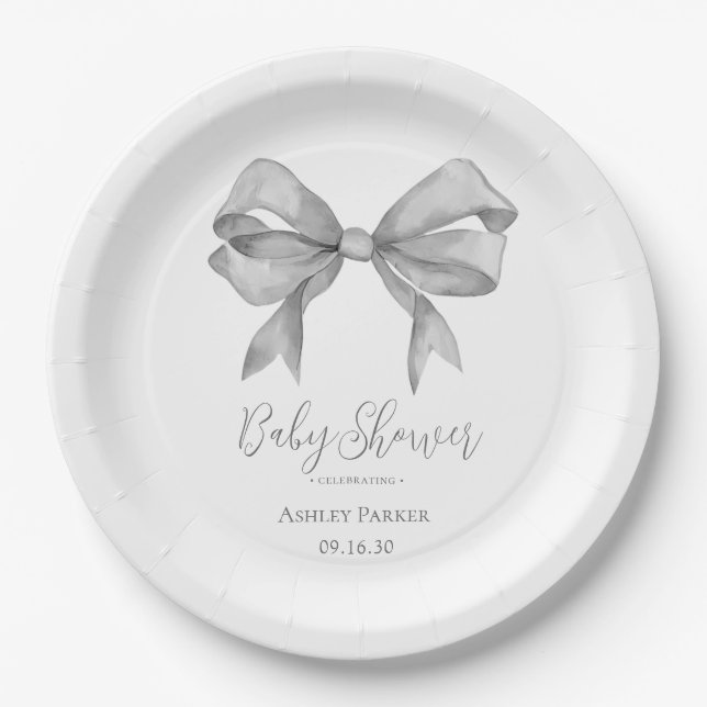 Graue Bow Boy Baby Dusche Pappteller (Vorderseite)