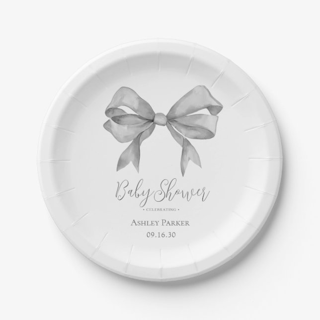 Graue Bow Boy Baby Dusche Pappteller (Vorderseite)