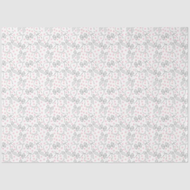 Graue Bows und rosa Punkte Seidenpapier (Vorderseite)