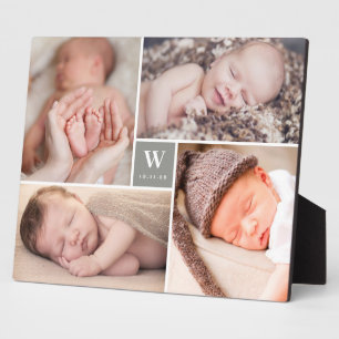 Graue Box Einfaches Monogramm Neue Baby-Fotocollag Fotoplatte