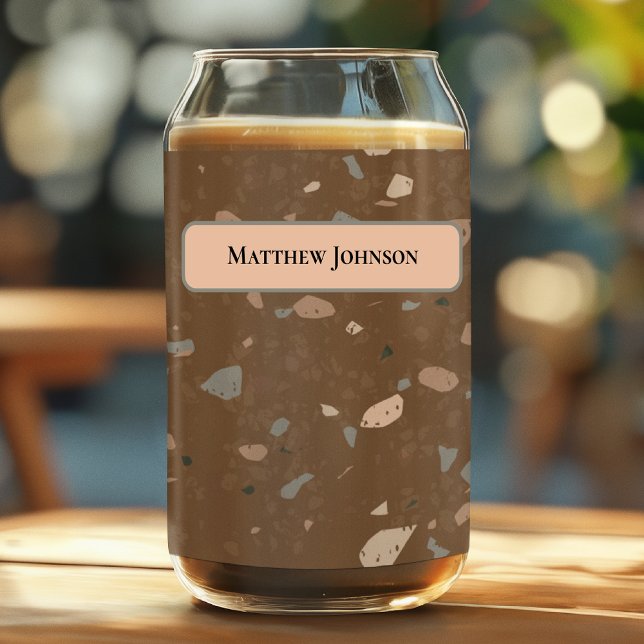 Graue braune Glas-Chips im Retro-Terrazzo-Muster Dosenglas (Von Creator hochgeladen)