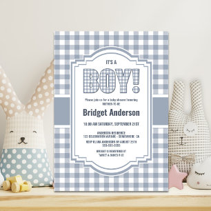 Graue Buffalo-Kariert Baby Shower Einladung