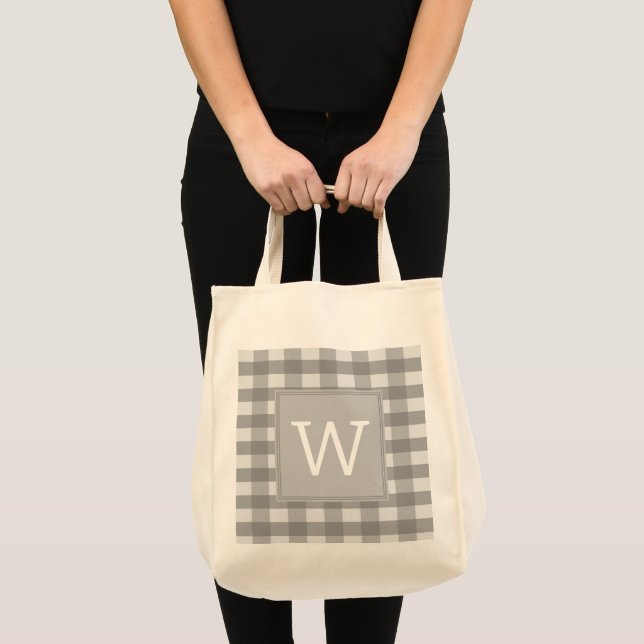 Graue Buffalo-Karierte Monogram Tote Bag Tragetasche (Vorderseite (Produkt))