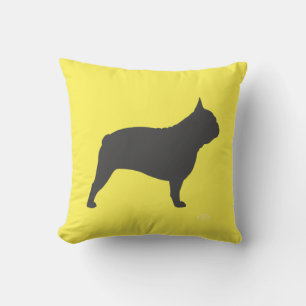 Graue Bulldog-Silhouette Frenchie Dog Yellow Kissen