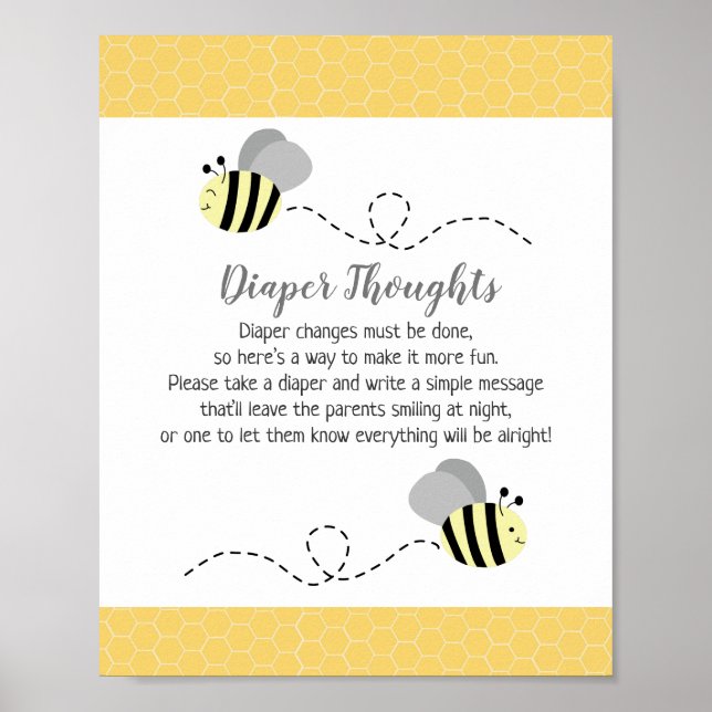 Graue Bumble Bee Baby Dusche Windeln Gedanken Spie Poster (Vorne)