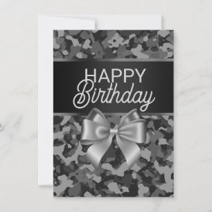 Graue Camouflage & Bow Happy Birthday Card Einladung