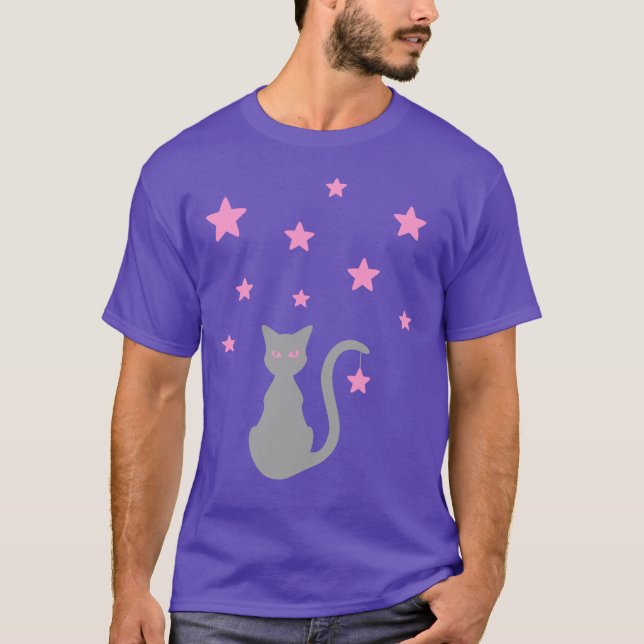 Graue Cat Stars T - Shirt (Vorderseite)