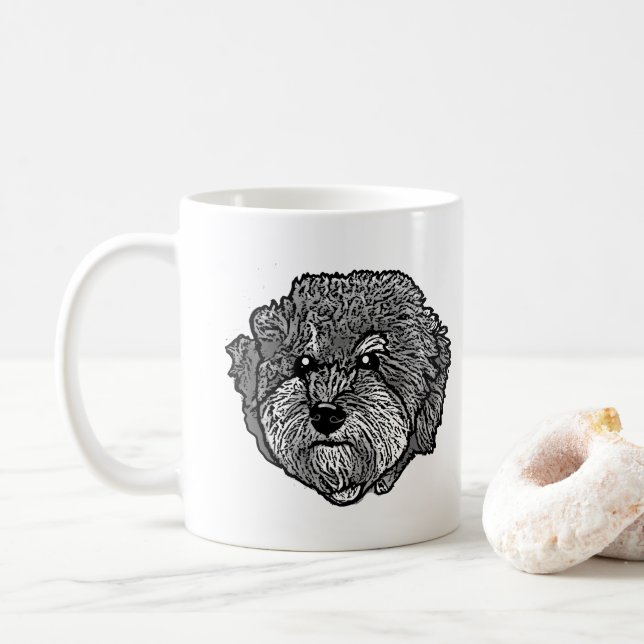 Graue Cavoodle Hund Personalisiert Zeichn Hand Kaffeetasse (Mit Donut)