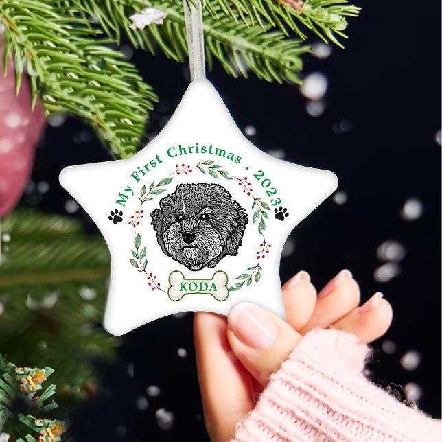 Graue Cavoodle Hund Personalisiert Zeichn Hand Keramik Ornament (Von Creator hochgeladen)