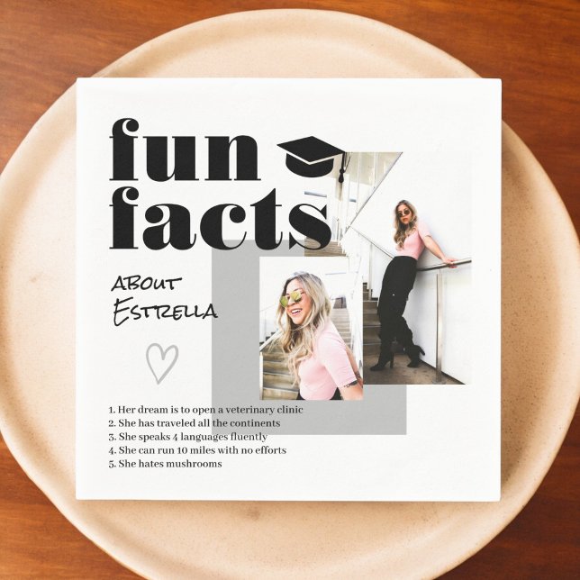 Graue coole Graduate Spaß Fakten Abschluss 2 Fotos Serviette (Gray cool graduate fun facts graduation 2 photos napkins)