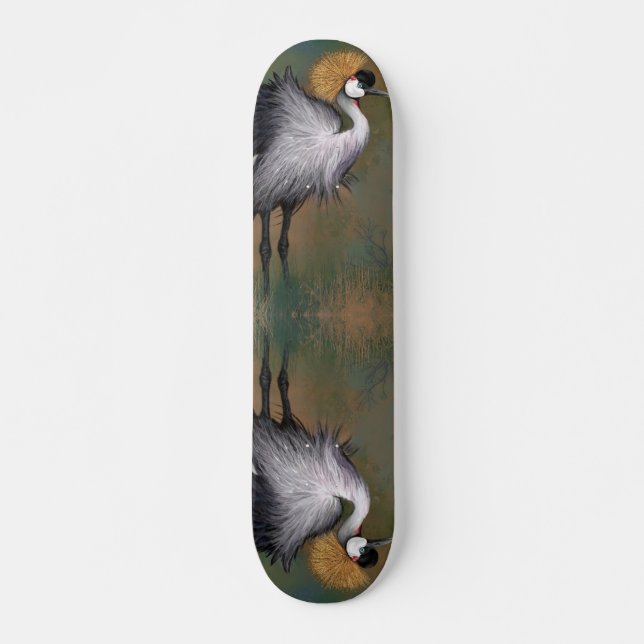 graue Crowned Crane Bird Skateboard (Vorne)