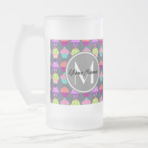 Graue Cupcakes, Personalisierter Name Monogram Mattglas Bierglas
