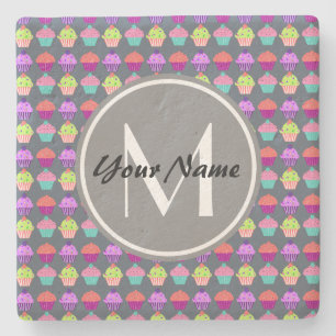 Graue Cupcakes, Personalisierter Name Monogram Steinuntersetzer