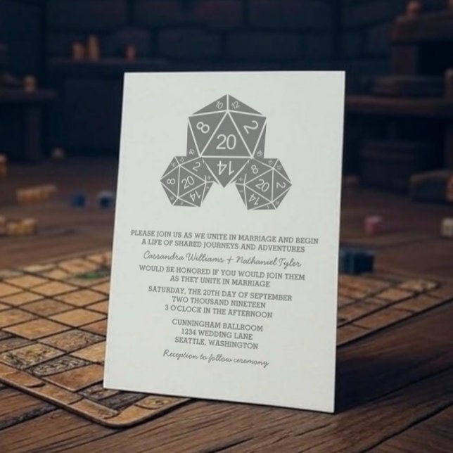 Graue D20 Dice Wedding Einladung (Gray D20 Dice Wedding Invite)