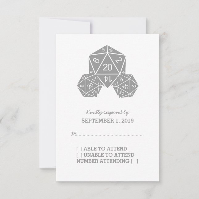 Graue D20-Würfel-Antwortkarte RSVP Karte (Vorderseite)