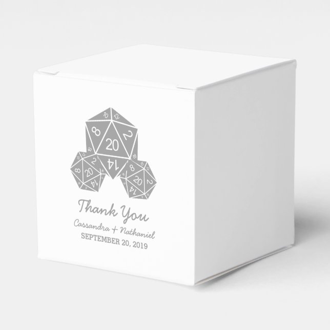 Graue D20-Würfel-Gastgeschenk Hochzeit Geschenkschachtel (Vorderseite)