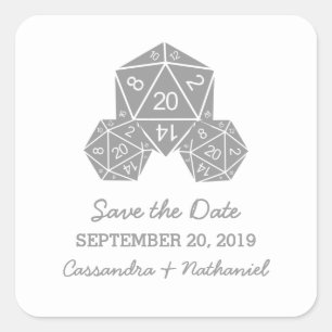 Graue D20-Würfel Save the Date-Aufkleber Quadratischer Aufkleber