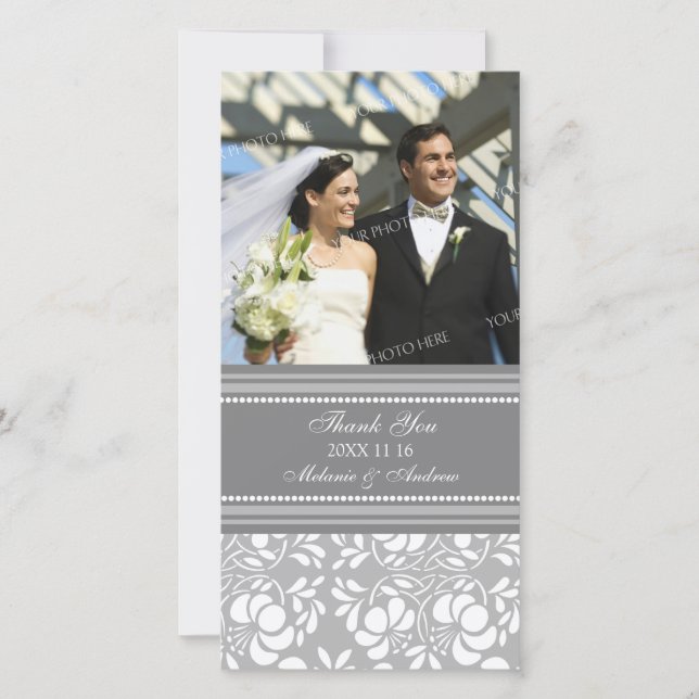 Graue Dankeschön für die Hochzeit von Foto Cards Dankeskarte (Vorderseite)