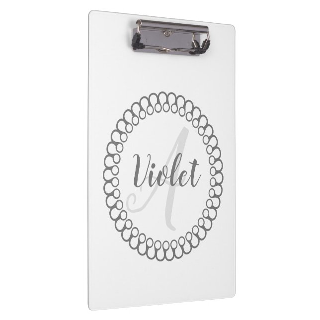 Graue Decorative Circle Monogram Clipboard Klemmbrett (Rechts)