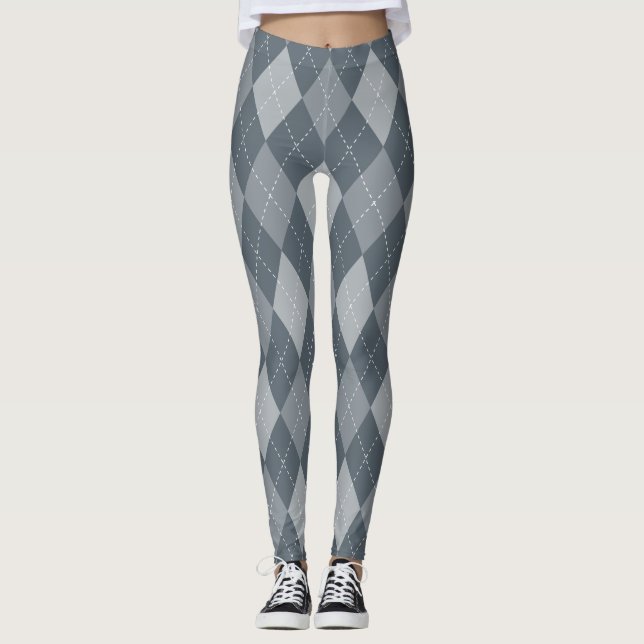 Graue Diamantform-Rautenmuster-Druck-Leggings Leggings (Vorderseite)