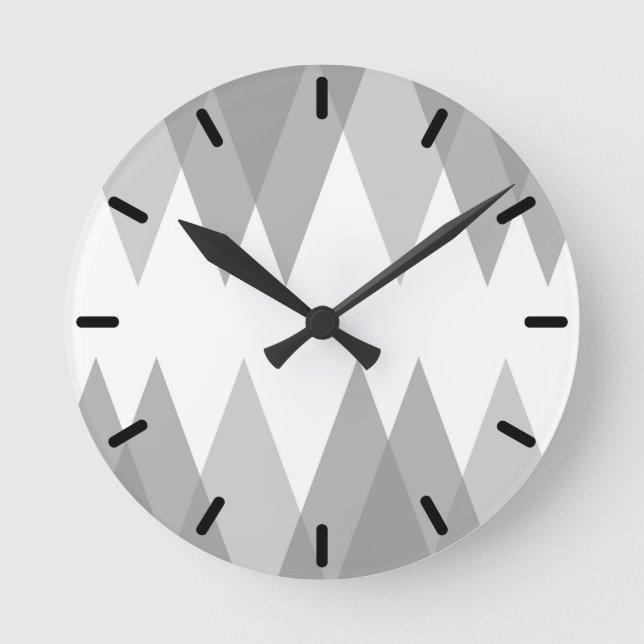 Graue Dreiecke Runde Wanduhr (Vorderseite)