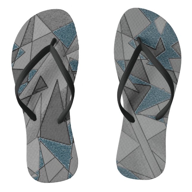 Graue Dreiecksausschnitte mit groben dunkelblauen  Flip Flops (Fußbett)
