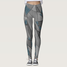 Graue Dreiecksausschnitte mit groben dunkelblauen  Leggings