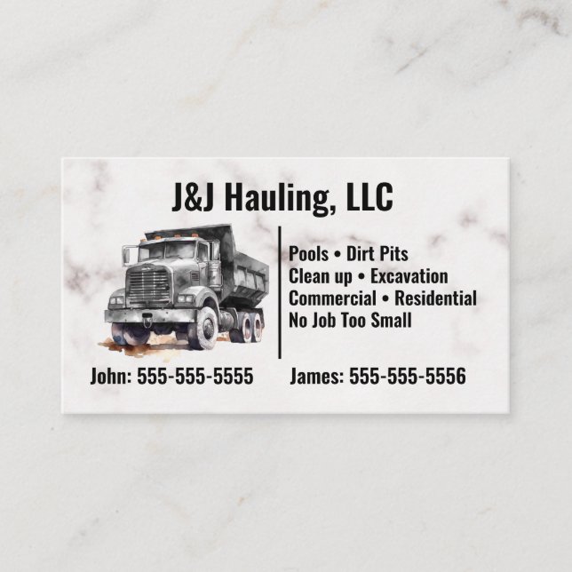 Graue Dump Truck Business Card Visitenkarte (Vorderseite)