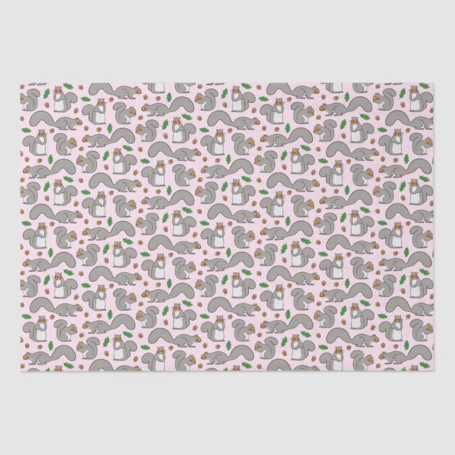 Graue Eichhörnchen auf rosafarbenem Gewebe Seidenpapier (Vorderseite)