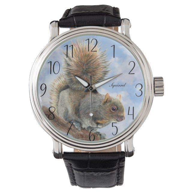 Graue Eichhörnchenbleistift Zeichnend Armbanduhr (Vorderseite)