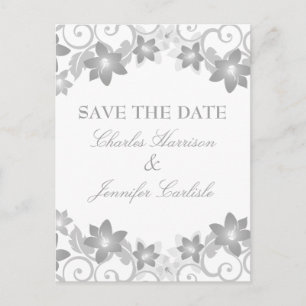 graue einfache florale Save the Date Postkarte
