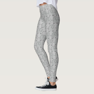 Graue Elefant Illustriertes Muster Leggings