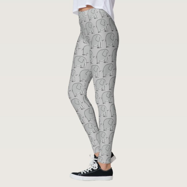 Graue Elefant Illustriertes Muster Leggings (Links)