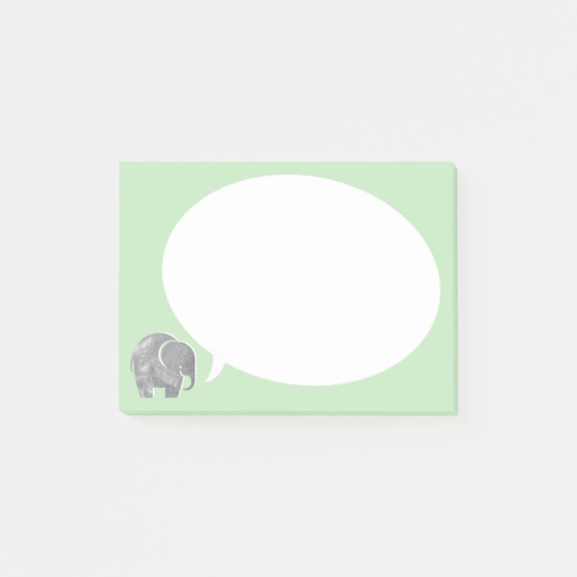 Graue Elefant mit Sprechblase auf Gras Grün Post-it Klebezettel (Vorderseite)
