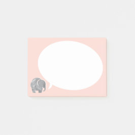 Graue Elefant mit Sprechblase auf Muschel Rosa Post-it Klebezettel