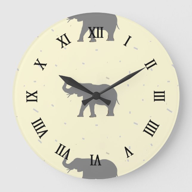 Graue Elefant-Silhouette Große Wanduhr (Vorderseite)
