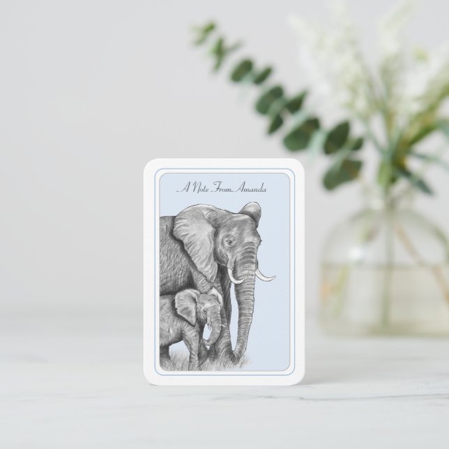 Graue Elefanten Personalisierte Flachnotiskarte Mitteilungskarte (Stehend Vorderseite)