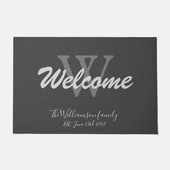 Graue Elegant Monogram Name Cool Wedding Welcome Fußmatte (Vorderseite)
