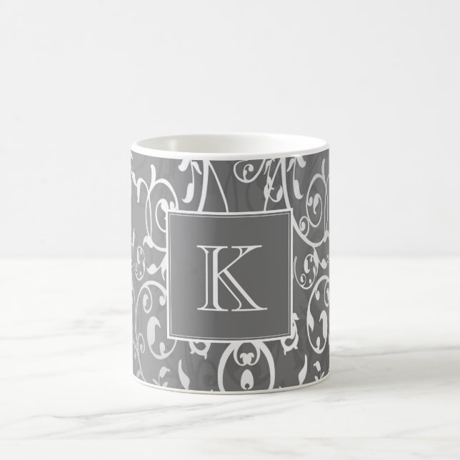 Graue Elegant-Monogramm-Tasse Geblüht Kaffeetasse (Mittel)