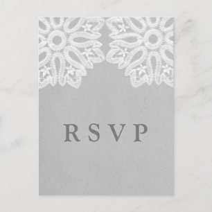 Graue elegante Spitzen-RSVP-Postkarte Einladungspostkarte