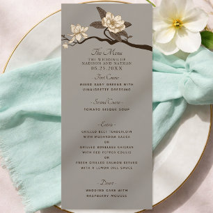 Graue elegante Vintage-Magnolie-Hochzeit Menükarte